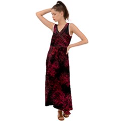 Red Abstraction V-neck Chiffon Maxi Dress by SychEva