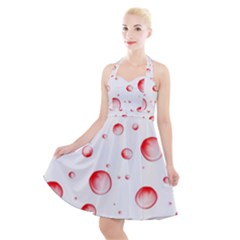 Red Drops On White Background Halter Party Swing Dress  by SychEva