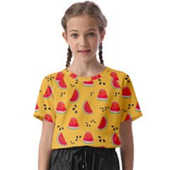 Slices Of Juicy Red Watermelon On A Yellow Background Kids  Basic Tee by SychEva