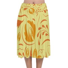 Folk Flowers Pattern Velvet Flared Midi Skirt by Eskimos