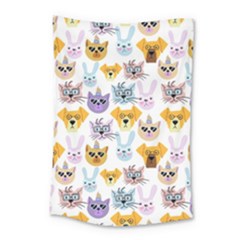 Funny Animal Faces With Glasses On A White Background Small Tapestry by SychEva