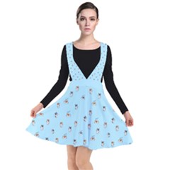 Cute Kawaii Dogs Pattern At Sky Blue Plunge Pinafore Dress by Casemiro