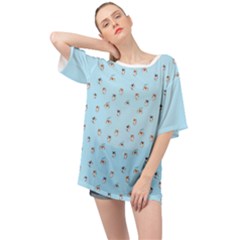 Cute Kawaii Dogs Pattern At Sky Blue Oversized Chiffon Top by Casemiro