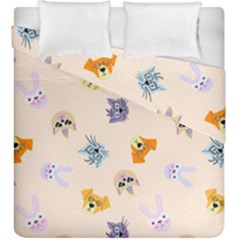 Funny Animal Faces With Glasses Cat Dog Hare Duvet Cover Double Side (king Size) by SychEva