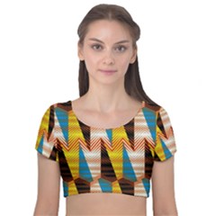 Digital Tringles Velvet Short Sleeve Crop Top  by Sparkle