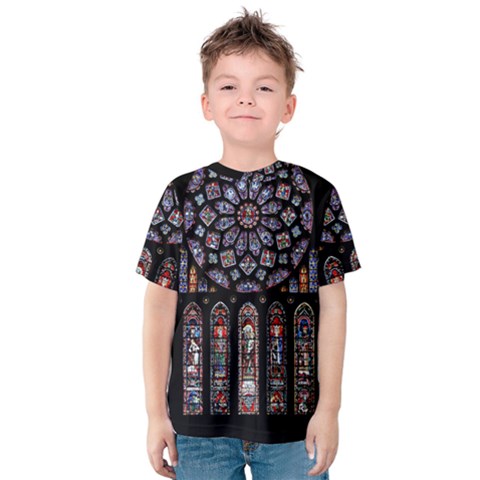 Chartres-cathedral-notre-dame-de-paris-amiens-cath-stained-glass Kids  Cotton Tee by Sudhe