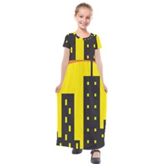 Skyline-city-building-sunset Kids  Short Sleeve Maxi Dress by Sudhe