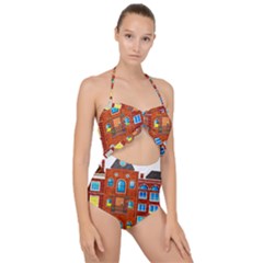 Town-buildings-old-brick-building Scallop Top Cut Out Swimsuit by Sudhe