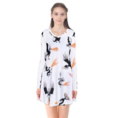 Dragon-phoenix-fire-bird-ancient Long Sleeve V-neck Flare Dress by Sudhe