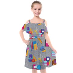 80s And 90s School Pattern Kids  Cut Out Shoulders Chiffon Dress by NerdySparkleGoth