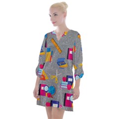 80s And 90s School Pattern Open Neck Shift Dress by NerdySparkleGoth