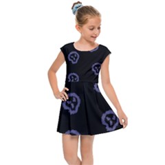 Purple Skulls On Dark Background Kids  Cap Sleeve Dress by SychEva