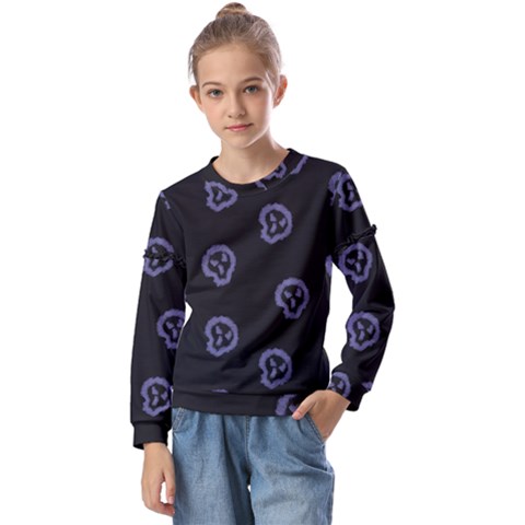 Purple Skulls On Dark Background Kids  Long Sleeve Tee With Frill  by SychEva