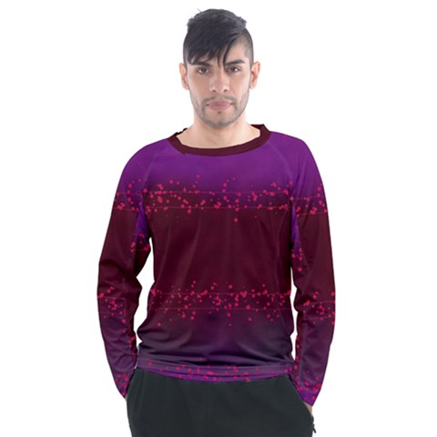 Red Splashes On Purple Background Men s Long Sleeve Raglan Tee by SychEva