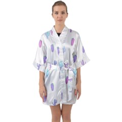 Purple And Blue Cacti Half Sleeve Satin Kimono  by SychEva