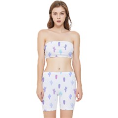 Purple And Blue Cacti Stretch Shorts And Tube Top Set by SychEva