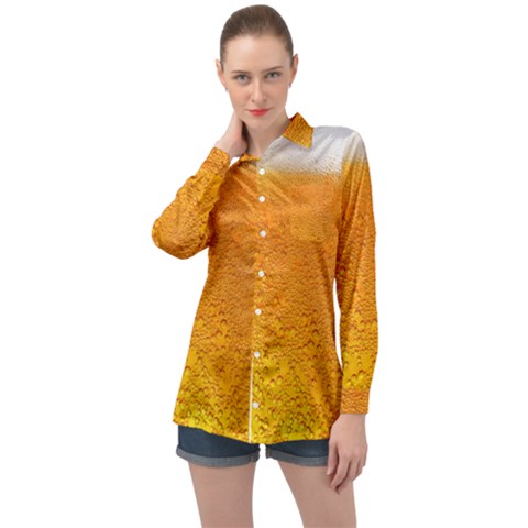 Beer Bubbles Pattern Long Sleeve Satin Shirt by Sudhe