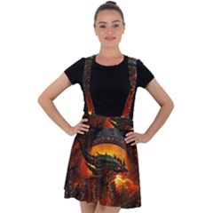 Dragon Fire Fantasy Art Velvet Suspender Skater Skirt by Sudhe