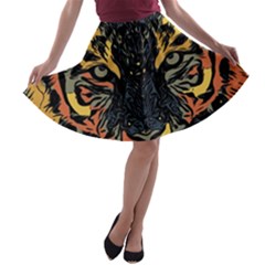 Tiger-predator-abstract-feline A-line Skater Skirt by Sudhe