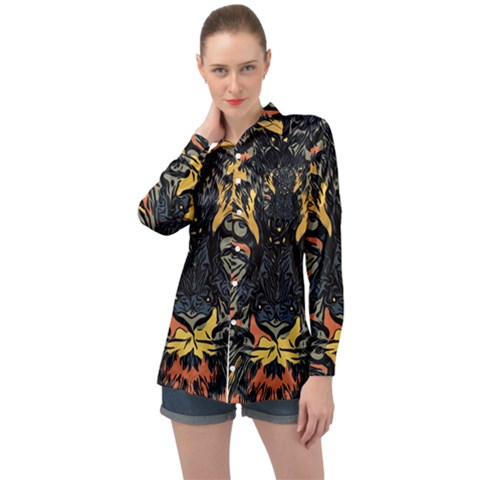 Tiger-predator-abstract-feline Long Sleeve Satin Shirt by Sudhe