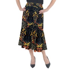 Tiger-predator-abstract-feline Midi Mermaid Skirt by Sudhe