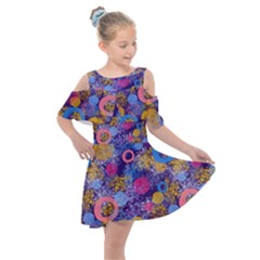 Multicolored Splashes And Watercolor Circles On A Dark Background Kids  Shoulder Cutout Chiffon Dress by SychEva