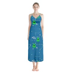 Funny Aliens With Spaceships Button Up Chiffon Maxi Dress by SychEva