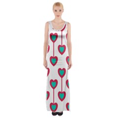 Red Hearts On A White Background Thigh Split Maxi Dress by SychEva