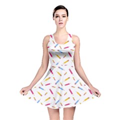 Multicolored Pencils And Erasers Reversible Skater Dress by SychEva