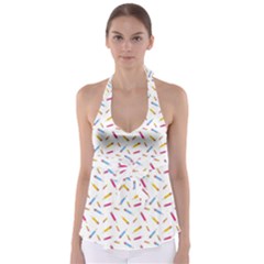 Multicolored Pencils And Erasers Babydoll Tankini Top by SychEva