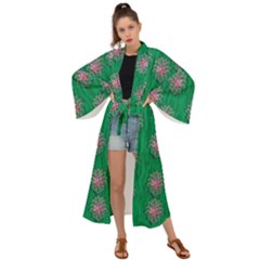 Lotus Bloom In The Blue Sea Of Peacefulness Maxi Kimono by pepitasart