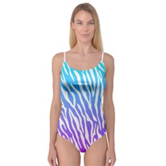 White Tiger Purple & Blue Animal Fur Print Stripes Camisole Leotard  by Casemiro