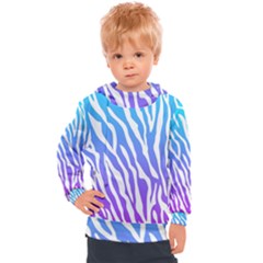 White Tiger Purple & Blue Animal Fur Print Stripes Kids  Hooded Pullover by Casemiro