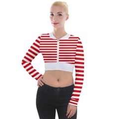 Red And White Stripes Pattern, Geometric Theme Long Sleeve Cropped Velvet Jacket by Casemiro