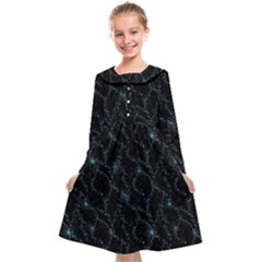 Turquoise Abstract Flowers With Splashes On A Dark Background  Abstract Print Kids  Midi Sailor Dress by SychEva