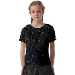 Turquoise Abstract Flowers With Splashes On A Dark Background  Abstract Print Kids  Frill Chiffon Blouse by SychEva