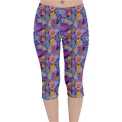 Multicolored Circles And Spots Velvet Capri Leggings  by SychEva