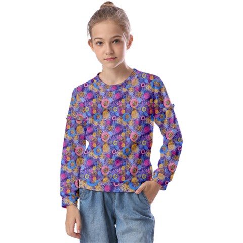 Multicolored Circles And Spots Kids  Long Sleeve Tee With Frill  by SychEva