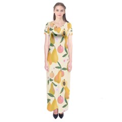 Yellow Juicy Pears And Apricots Short Sleeve Maxi Dress by SychEva