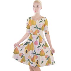 Yellow Juicy Pears And Apricots Quarter Sleeve A-line Dress by SychEva