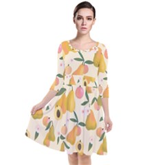 Yellow Juicy Pears And Apricots Quarter Sleeve Waist Band Dress by SychEva