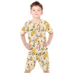 Yellow Juicy Pears And Apricots Kids  Tee And Shorts Set by SychEva