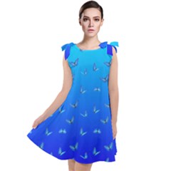 Butterflies At Blue, Two Color Tone Gradient Tie Up Tunic Dress by Casemiro