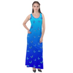 Butterflies At Blue, Two Color Tone Gradient Sleeveless Velour Maxi Dress by Casemiro