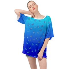 Butterflies At Blue, Two Color Tone Gradient Oversized Chiffon Top by Casemiro