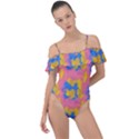 Abstract Painting Frill Detail One Piece Swimsuit View1