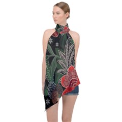 Floral Halter Asymmetric Satin Top by Sparkle