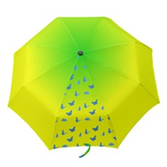 Blue Butterflies At Yellow And Green, Two Color Tone Gradient Folding Umbrellas by Casemiro