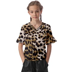 Leopard-print 2 Kids  V-neck Horn Sleeve Blouse by skindeep