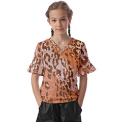 Leopard-knitted Kids  V-neck Horn Sleeve Blouse by skindeep